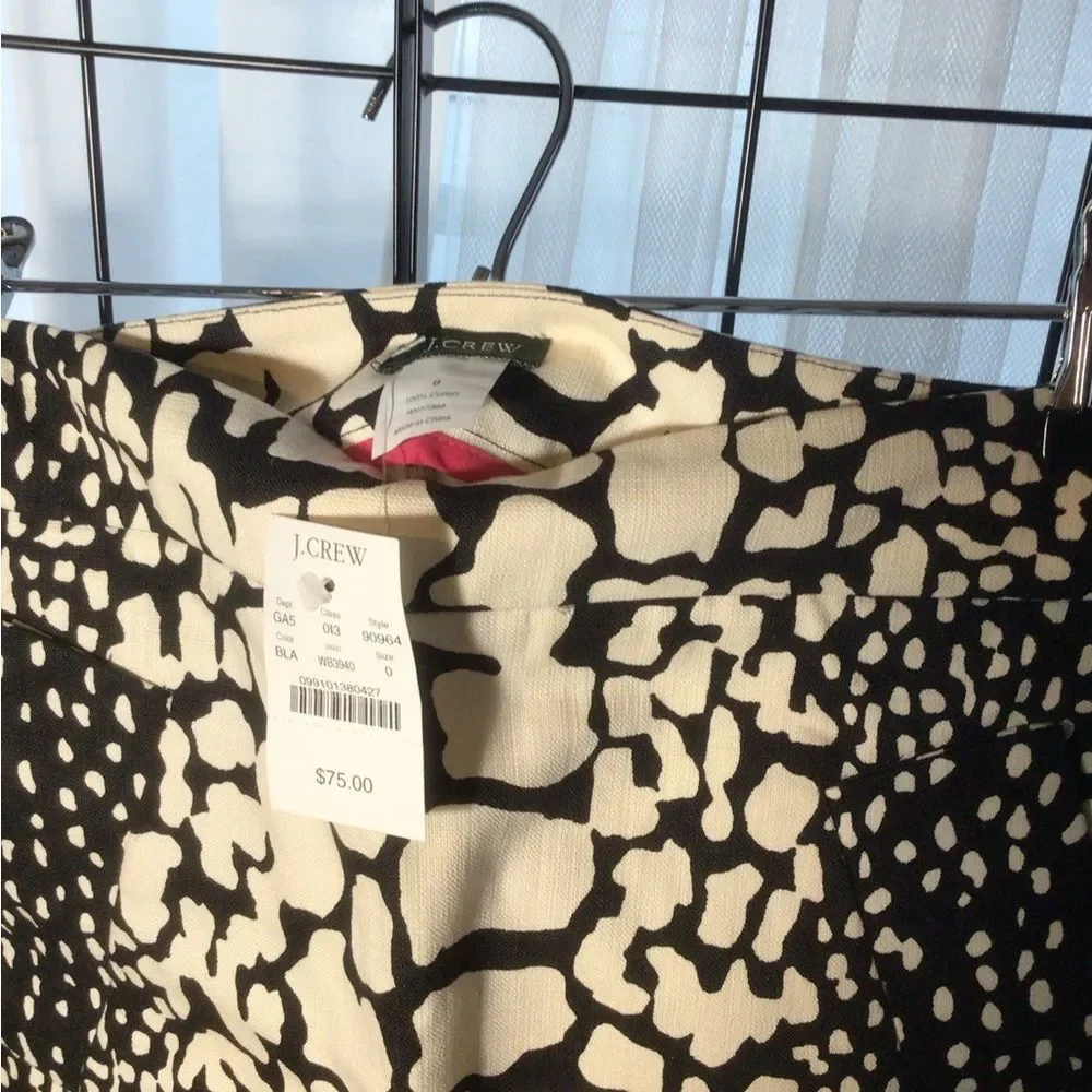 J. Crew Black and Cream Abstract Spot 100% Cotton Mini Skirt NWT